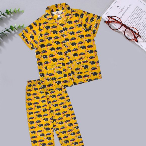 BRAND NEW Elephant Print Cotton Kids Night Suit PJ's Set Dress - Picture 1 of 4